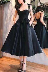 A-Line Satin Sweetheart Knee-length Homecoming Dresses with Pockets-27dress