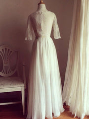 A-line Scoop Neck Lace Chiffon Floor-length Wedding Dress
