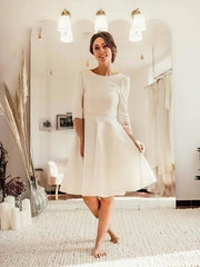 A-line Scoop Neck Satin Tea-length Wedding Dress with Lace