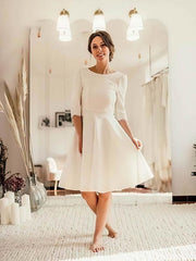 A-line Scoop Neck Satin Tea-length Wedding Dress with Lace