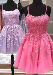 A-Line Scoop Neck Sleeveless Lace Short/Mini Homecoming Dress with Beading-27dress