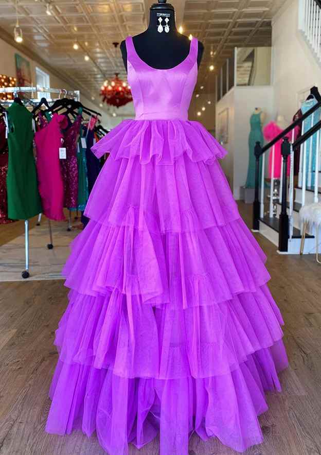 Purple A-line Scoop Neck Sleeveless Tulle Long Prom Dress With Ruffles 27dress Purple A-line Scoop Neck Sleeveless Tulle Long Prom Dress With Ruffles 27dress