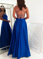 A-Line Sleeveless Satin Prom Dress with Split Front and Sweep Train-27dress