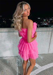 A-Line Sleeveless Short/Mini Tulle Homecoming Dress with Ruffles-27dress