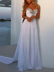 A-line Sweetheart Chiffon Watteau Train Wedding Dress with Beading
