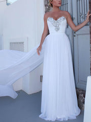 A-line Sweetheart Chiffon Watteau Train Wedding Dress with Beading