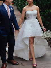 A-line Sweetheart Lace Asymmetrical Wedding Dress