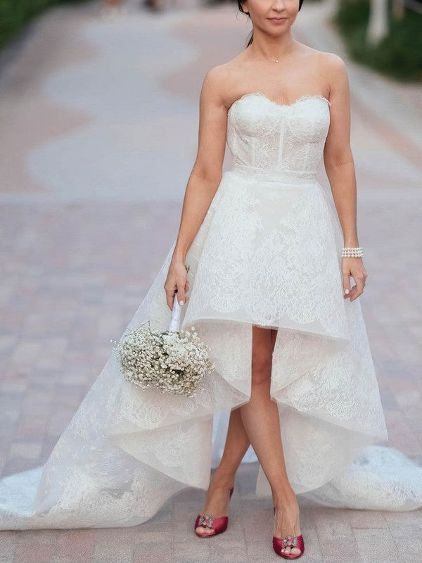 A-line Sweetheart Lace Asymmetrical Wedding Dress