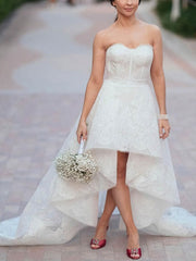 A-line Sweetheart Lace Asymmetrical Wedding Dress