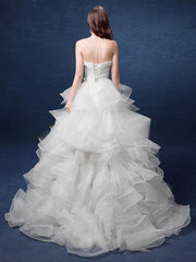 A-line Sweetheart Organza Asymmetrical Wedding Dress with Tiered Skirt