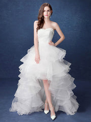 A-line Sweetheart Organza Asymmetrical Wedding Dress with Tiered Skirt