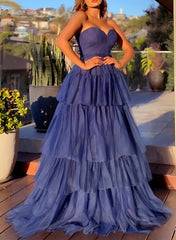 A-Line Sweetheart Prom Dress with Cascading Ruffles & Sweep Train-27dress