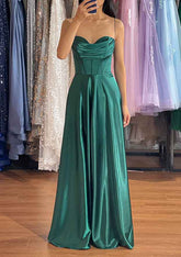 A-Line Sweetheart Sleeveless Prom Dress With Pleated Split - Charmeuse Long/Floor-Length-27dress