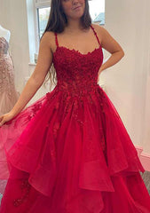 A-line Sweetheart Sleeveless Tulle Prom Dress With Lace Applique-27dress