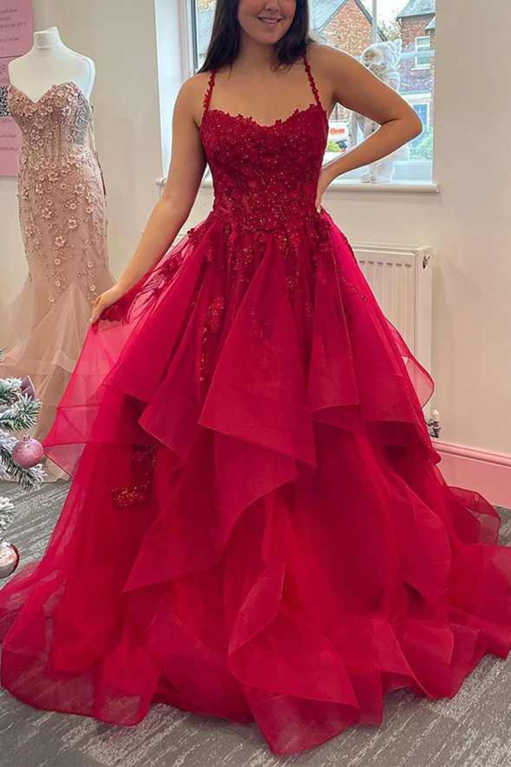 A-line Sweetheart Sleeveless Tulle Prom Dress With Lace Applique-27dress