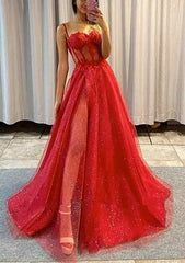 A-line Sweetheart Straps Glitter Prom Dress With Appliqued-27dress