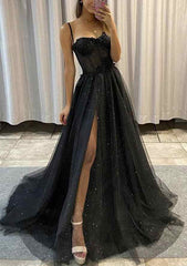 A-line Sweetheart Straps Glitter Prom Dress With Appliqued-27dress