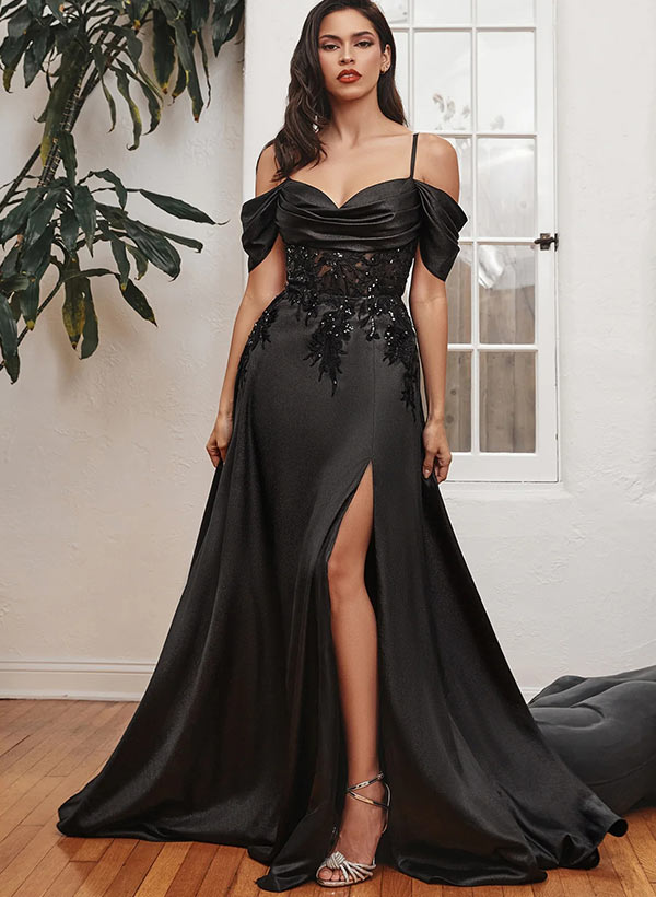 A-Line Sweetheart Off-the-shoulder Long Split Front Prom Dress With Ap 27dress A-Line Sweetheart Off-the-shoulder Long Split Front Prom Dress With Ap 27dress