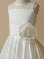 A-Line Taffeta Sleeveless Jewel Neck First Communion Short Flower Girl Dresses-27dress