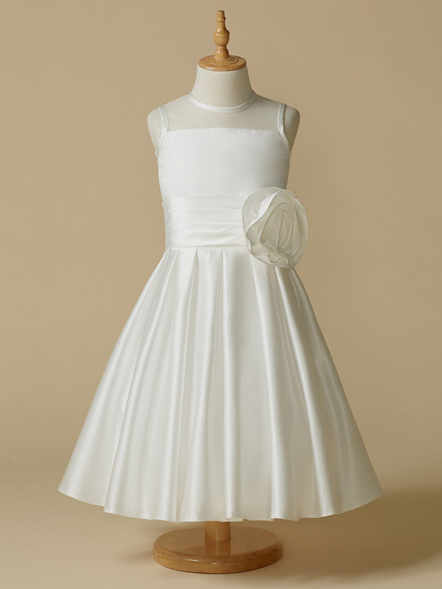 A-Line Taffeta Sleeveless Jewel Neck First Communion Short Flower Girl Dresses-27dress