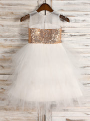 A-Line Tulle Sequined Jewel Neck Wedding First Communion Pageant Flower Girl Dresses-27dress