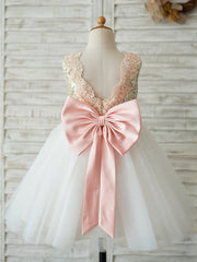 A-Line Tulle Sequined Sleeveless Jewel Neck Wedding Birthday Pageant Flower Girl Dresses-27dress