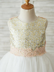 A-Line Tulle Sequined Sleeveless Jewel Neck Wedding Birthday Pageant Flower Girl Dresses-27dress