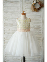 A-Line Tulle Sequined Sleeveless Jewel Neck Wedding Birthday Pageant Flower Girl Dresses-27dress
