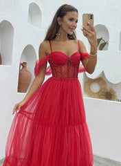 A-Line Tulle Spaghetti Straps Long Prom Dress-27dress