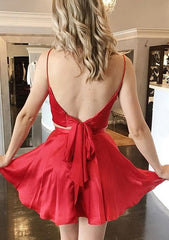 A-Line V-Neck Charmeuse Sleeveless Homecoming Dress with Split Pockets - 27Dress