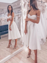 A-Line V-Neck Satin Wedding Dress with Pearl Detailing