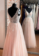 A-line V Neck Sleeveless Long Prom Dress With Glitter Appliques-27dress