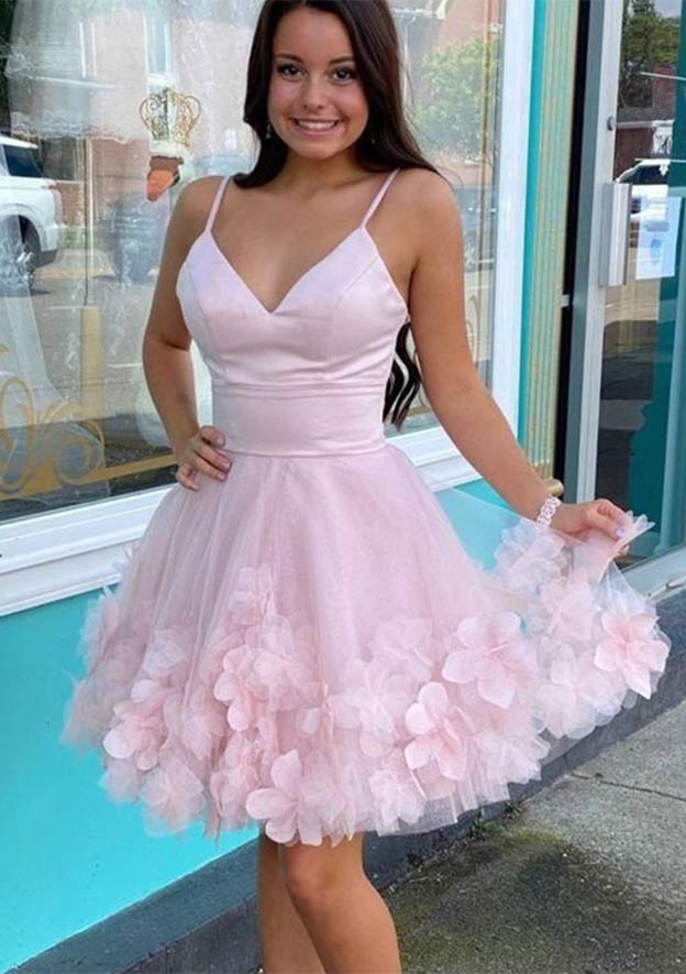 A-Line V-Neck Sleeveless Mini Tulle Homecoming Dress with Flowers 27dress A-Line V-Neck Sleeveless Mini Tulle Homecoming Dress with Flowers 27dress