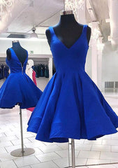 A-line V Neck Sleeveless Satin Short Dress for Homecoming - 27Dress
