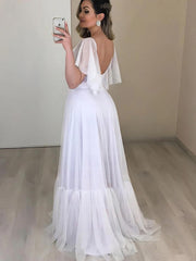 A-line V-neck Tulle Floor-length Wedding Dress with Cascading Ruffles