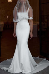 Spaghetti Straps Sleeveless Mermaid Backless Wedding Dress