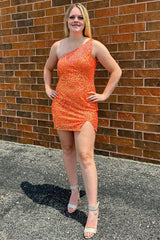 Sparkly Blue Fringed One Shoulder Tight Sequins Short Homecoming Dress