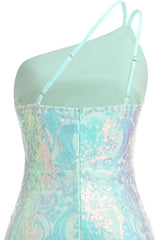 Sparkly Mint Green Sequin One Shoulder Short Homecoming Dress