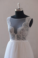 Affordable Appliques Tulle Sleeveless Wedding Dress White A-line Jewel Bridal Gowns On Sale-27dress