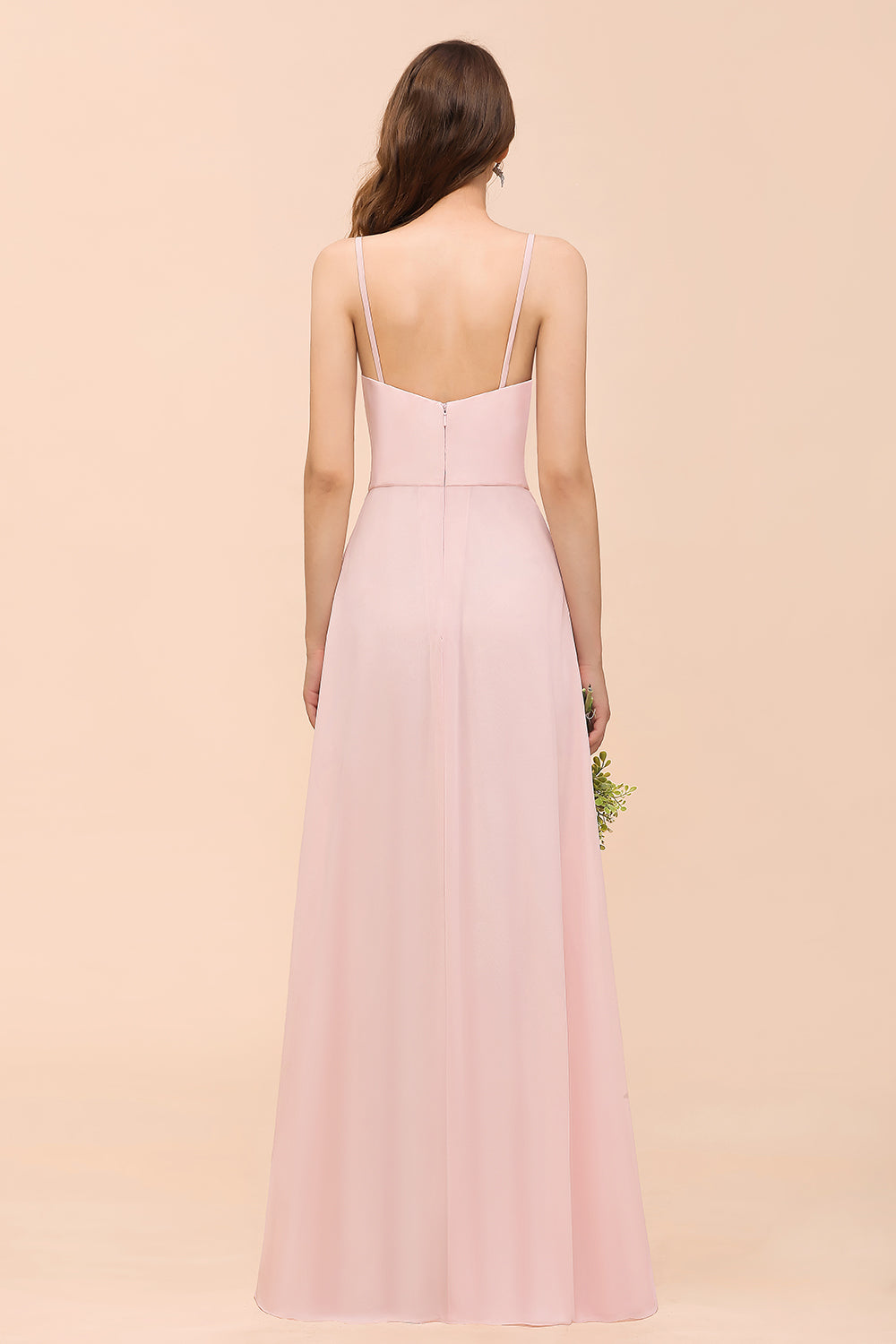 Affordable Blushing Pink Spaghetti Straps Ruffle Bridesmaid Dress-27dress