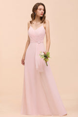 Affordable Blushing Pink Spaghetti Straps Ruffle Bridesmaid Dress-27dress