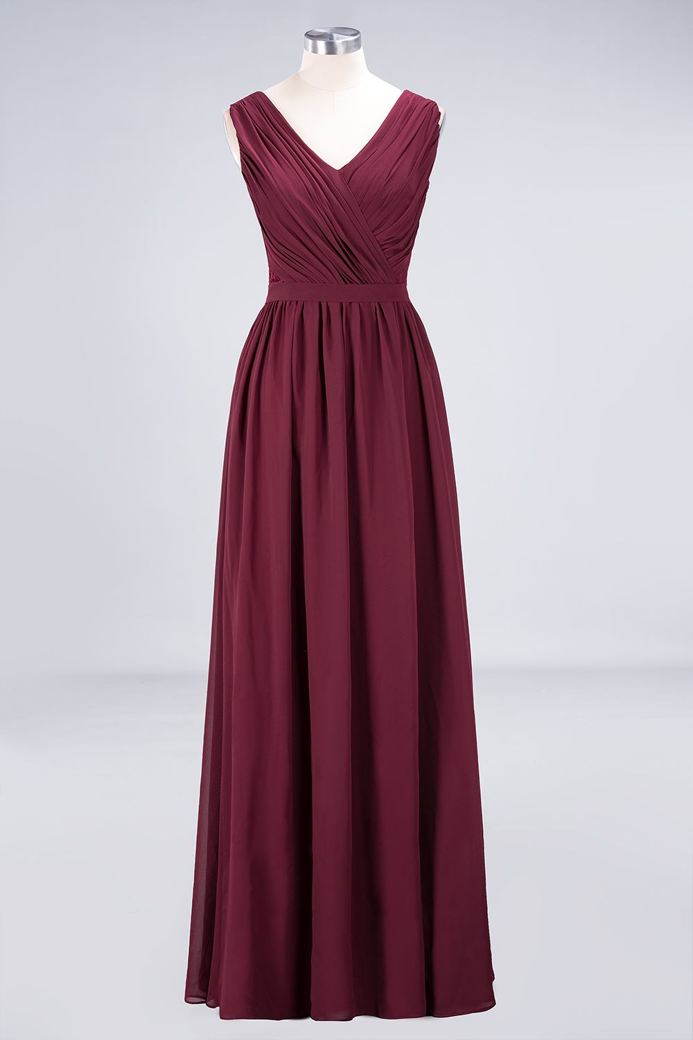 Affordable Burgundy V-Neck Ruffle Bridesmaid Dresses with Lace-Back-27dress