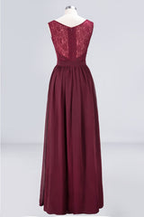 Affordable Burgundy V-Neck Ruffle Bridesmaid Dresses with Lace-Back-27dress