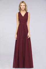 Affordable Burgundy V-Neck Ruffle Bridesmaid Dresses with Lace-Back-27dress