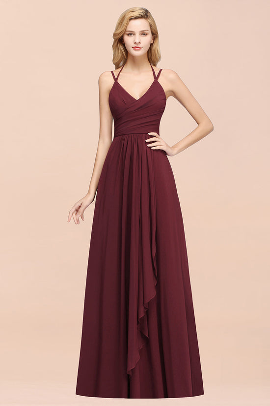 Affordable Chiffon Burgundy Bridesmaid Dress With Spaghetti Straps-27dress