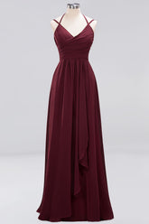 Affordable Chiffon Burgundy Bridesmaid Dress With Spaghetti Straps-27dress