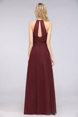 Affordable Chiffon Halter V-Neck Ruffle Burgundy Bridesmaid Dresses-27dress