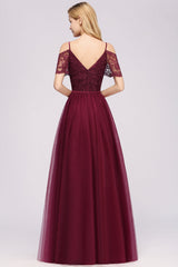Affordable Chiffon Off-the-Shoulder Burgundy Lace Bridesmaid Dresses-27dress