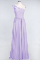 Affordable Chiffon One-Shoulder Ruffle Bridesmaid Dress with Beadings-27dress