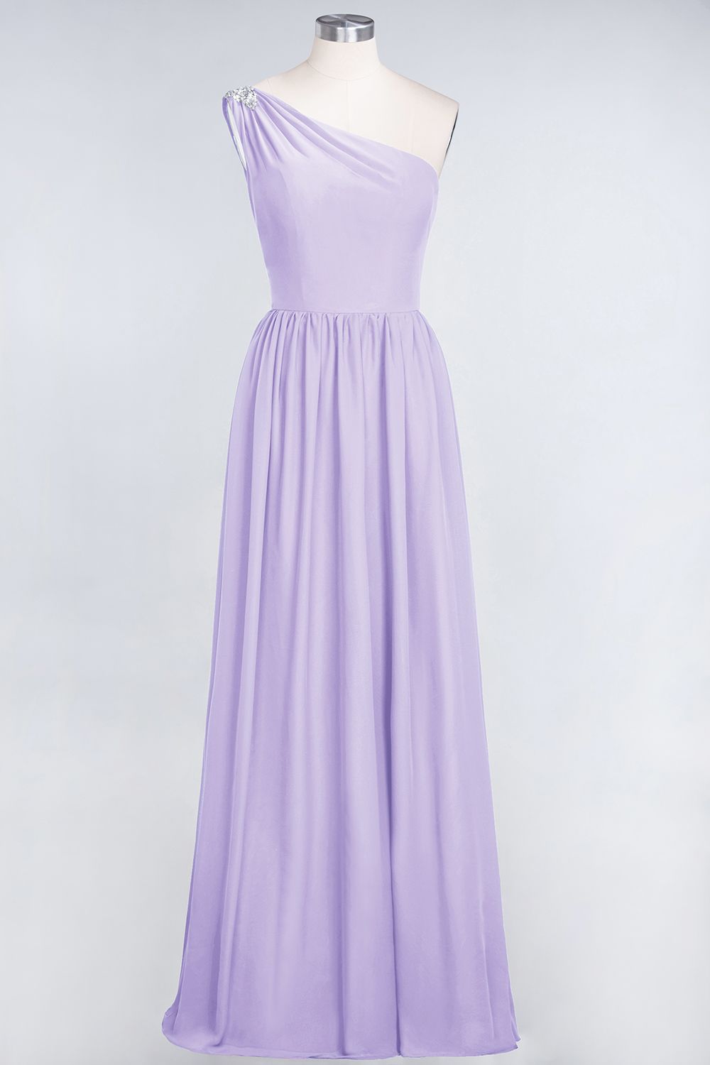 Affordable Chiffon One-Shoulder Ruffle Bridesmaid Dress with Beadings-27dress